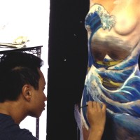 Great Wave of Kanagawa body painting process